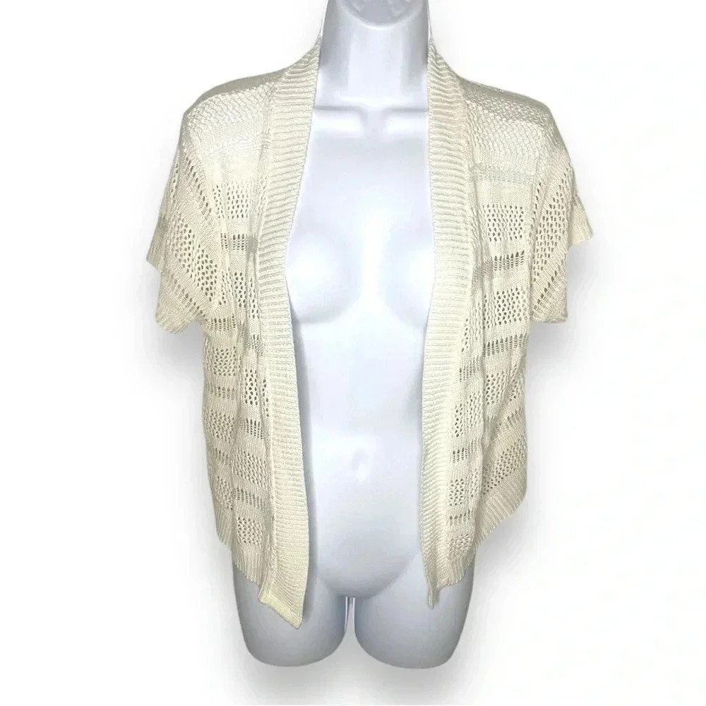Jason Maxwell Open Knit Cardigan Size L - Ivory, Short Sleeve